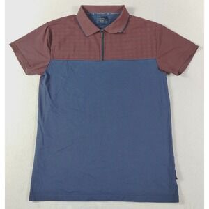 Marc Asher Polo Shirt Mens Small Blue Burgundy Colorblock 1/4 Zip Stretch Casual